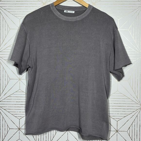 ZARA Gray Knit Short Sleeve Shirt Size Medium 100% Cotton - Picture 1 of 9